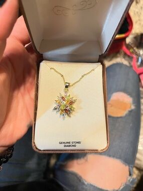 Genuine Stone Diamond Multicolor Starburst Pendant Necklace - Unbranded